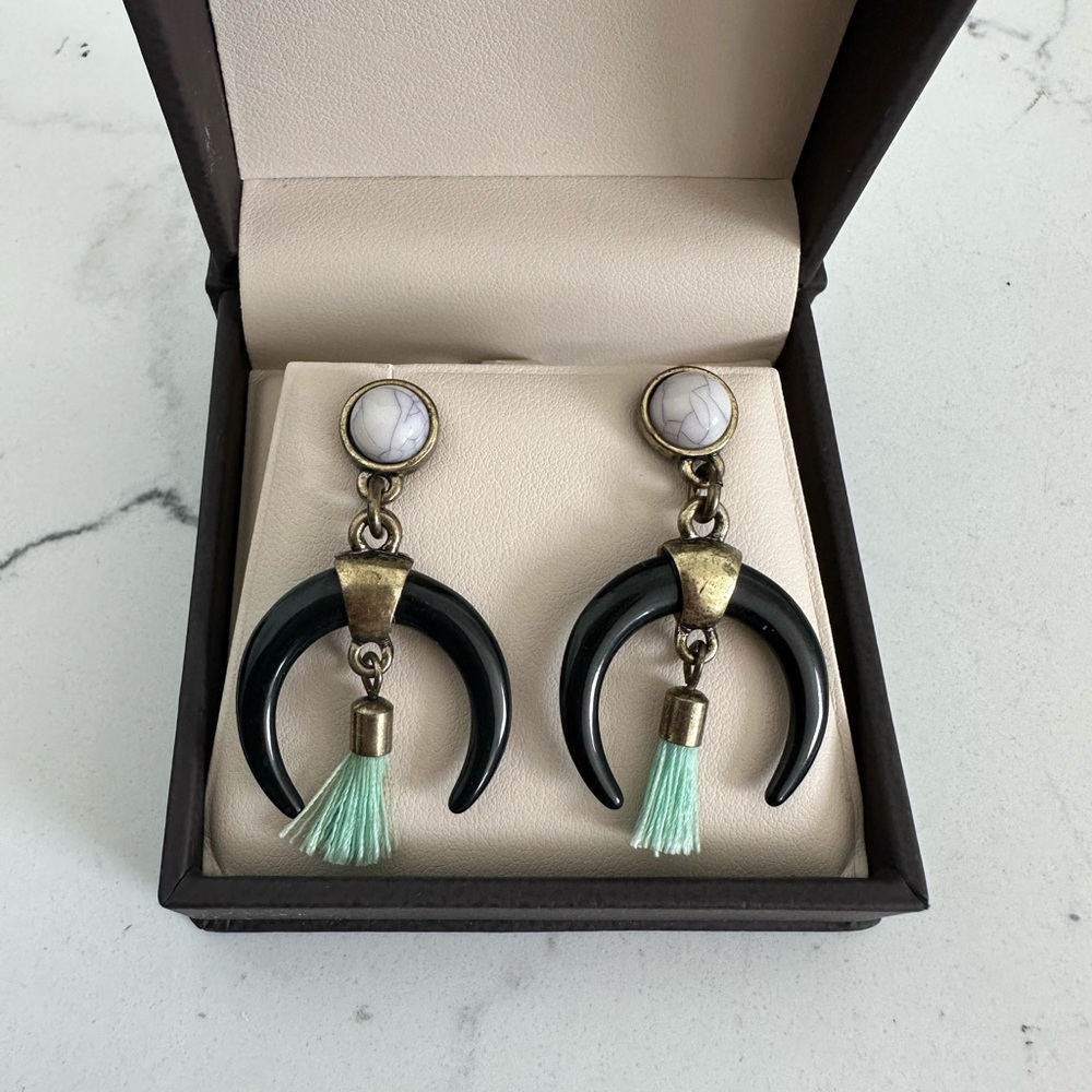 Vintage Looking Marble and Black Tusk Earrings